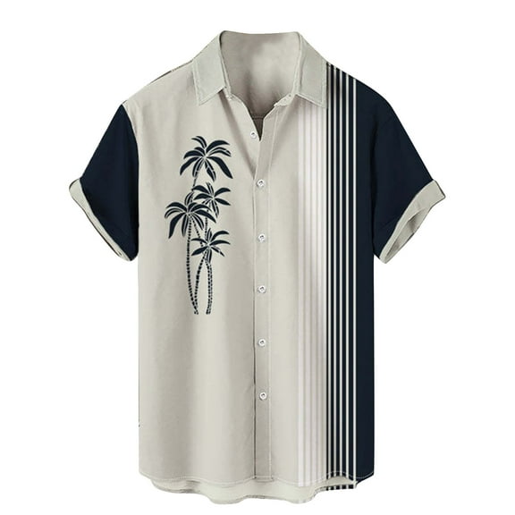 APEXFWDT Men's Vintage Bowling Shirt Short Sleeve Button Down Summer Cuba Beach Shirts Casual Summer Beach Shirt