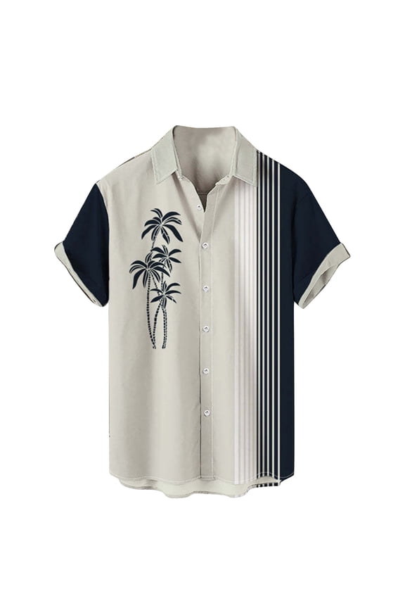 Men's Vintage Bowling Shirt Short Sleeve Button Down Summer Cuba Beach Shirts Casual Summer Beach Shirt