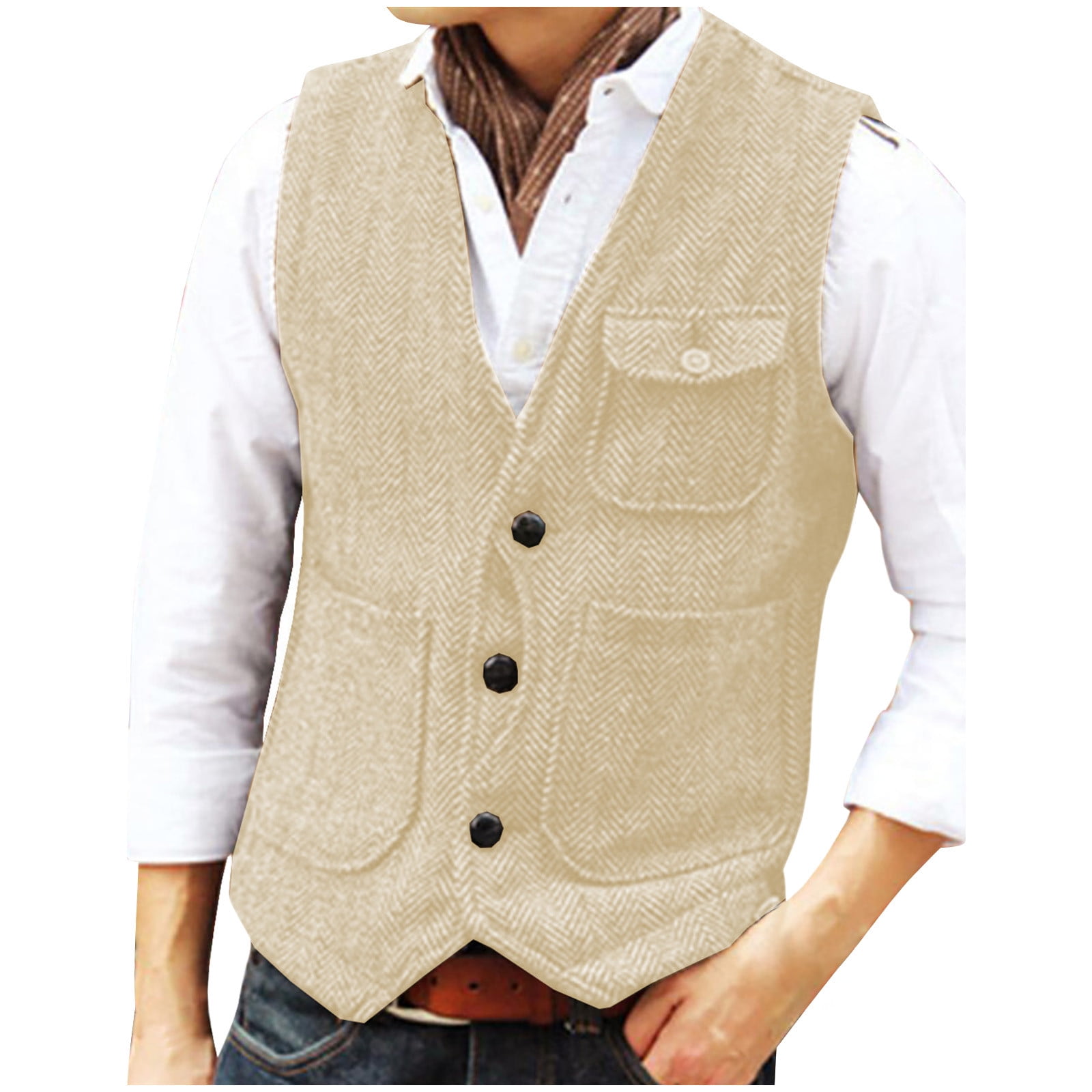 APEXFWDT Men s Vintage Herringbone Blazer Vest V Neck Waistcoat Single APEXFWDT Men s Vintage Herringbone Blazer Vest V Neck Waistcoat Single