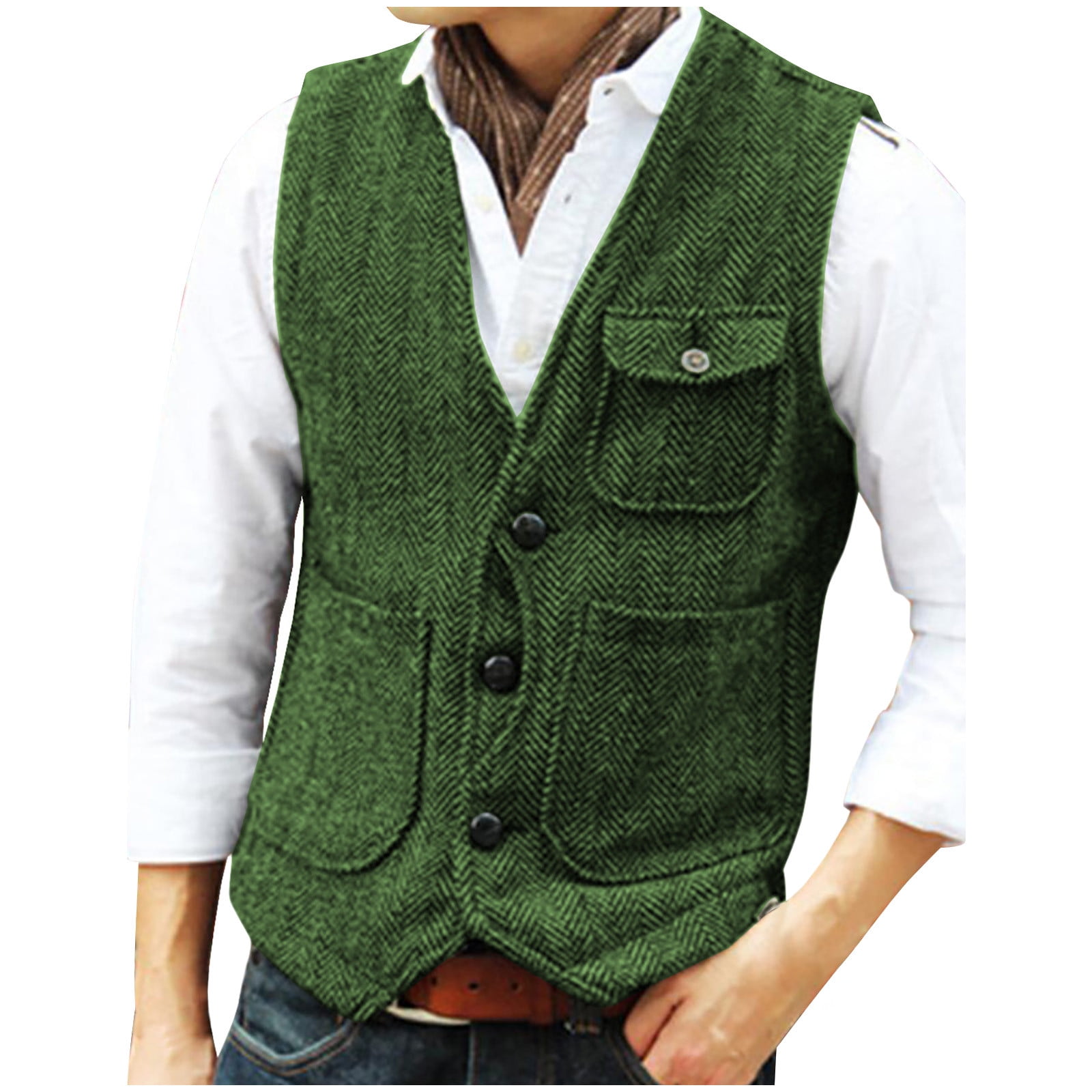 Pretty Burnt Orange Slim Fit Single Breasted Solid Color Herringbone Print Men's Vest
