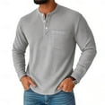 thumbnail image 1 of APEXFWDT Men's Waffle Knit Henley Shirt Solid Color Basic Pullover Long Sleeve Casual Base Top for Daily Commutes,L,Gray, 1 of 2