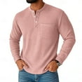 thumbnail image 1 of APEXFWDT Men's Waffle Knit Henley Shirt Solid Color Basic Pullover Long Sleeve Casual Base Top for Daily Commutes,L,Pink, 1 of 2