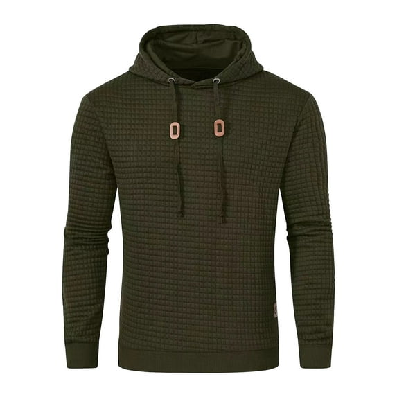 APEXFWDT Men's Waffle Knit Hoodie Long Sleeve Solid Color Pullover Sweatshirt with Drawstring Hood for Relaxed Fit & Comfort,L,Army Green