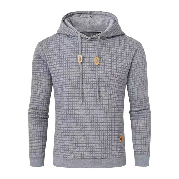 APEXFWDT Men's Waffle Knit Hoodie Long Sleeve Solid Color Pullover Sweatshirt with Drawstring Hood for Relaxed Fit & Comfort,L,Gray