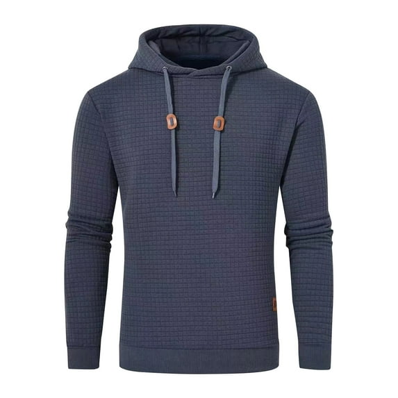 APEXFWDT Men's Waffle Knit Hoodie Long Sleeve Solid Color Pullover Sweatshirt with Drawstring Hood for Relaxed Fit & Comfort,XL,Navy