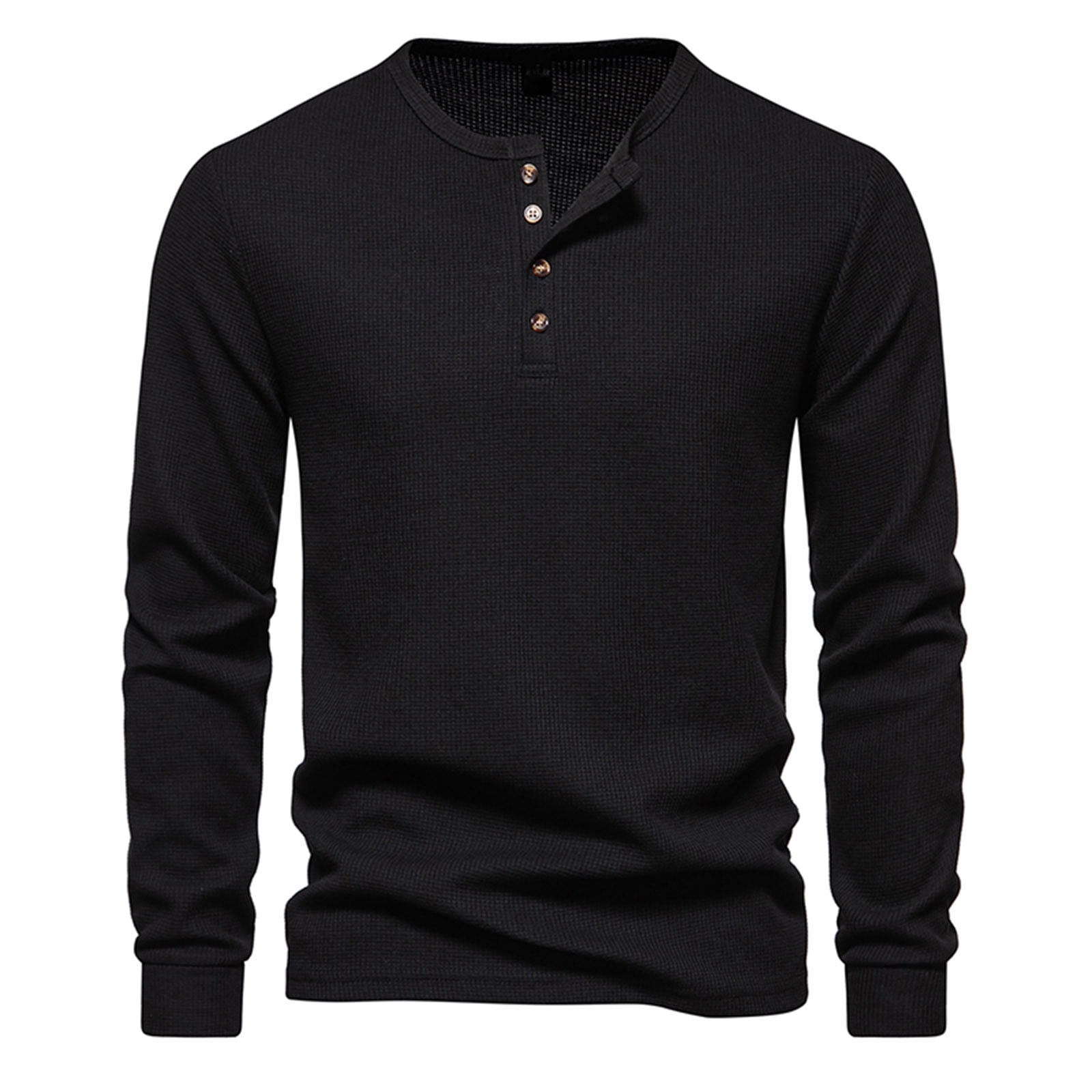 APEXFWDT Men's Waffle Long-Sleeve T-Shirt Slim Fit Basic Henley T-Shirts  for Men Solid Color Lightweight Business Shirt 