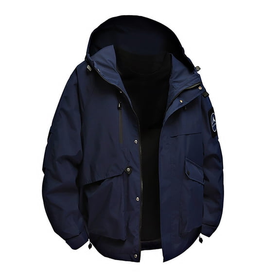 APEXFWDT Men's Waterproof Windproof Shell Jacket Outdoor Hooded Cargo Jacket Multiple Pockets Outerwear for Hiking,M,Dark Blue