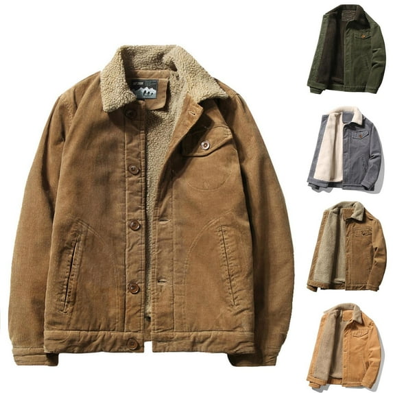 APEXFWDT Men's Winter Jackets Vintage Fleece Sherpa Lined Corduroy Trucker Jackets Big and Tall Button Down Thickened Winter Coats