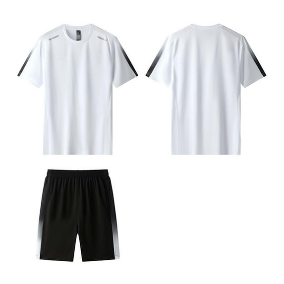 APEXFWDT Men's Workout Set 2 Piece Short Set Gym Athletic Outfits Activewear,M,White