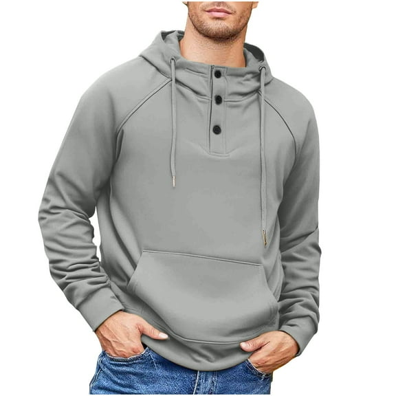 APEXFWDT Men's Workwear Hooded Sweatshirt Light Fleece Button-Placket Raglan Sleeve Hoodie Casual Fall Winter Pullover Top for Outdoor Errands