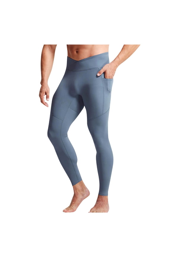 Men's Yoga Compression Pants Cross High-Waisted Base Layer Tights with Pockets for Running & Gym,XXXL,Navy