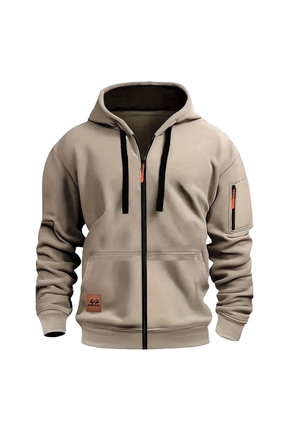 APEXFWDT Men's Zip-Up Hoodie Jacket Light Fleece Cargo Sweatshirt with Arm Pockets,Warm Outerwear
