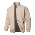 thumbnail image 1 of APEXFWDT Men's Zip-Up Stand Collar Jacket Jacquard Long Sleeve Lightweight Golf Coat with Zip Pockets, Sporty Outerwear,L,Khaki, 1 of 4
