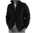 thumbnail image 1 of APEXFWDT Men's Zip Up Sweater Cardigan Long Sleeve Stand Collar Cable Knit Sweater Coat for Cool Weather,S,Black, 1 of 4