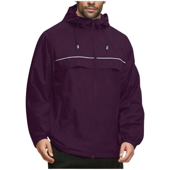 APEXFWDT Men's Zip-Up Waterproof Shell Jacket Long Sleeve Hooded Outdoor Coat for Hiking & Travel, Weather-Resistant Outerwear,L,Purple