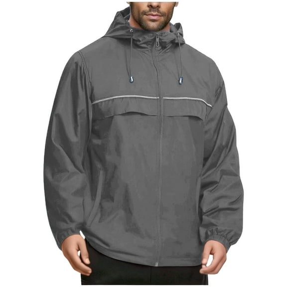 APEXFWDT Men's Zip-Up Waterproof Shell Jacket Long Sleeve Hooded Outdoor Coat for Hiking & Travel, Weather-Resistant Outerwear,S,Gray