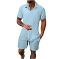 thumbnail image 1 of APEXFWDT Mens 2 Piece Set Plaid Button Down Short Sleeve Shirt Drawstring Shorts Beach Resort Wear Lounge Set with Pocket Activewear M,Light Blue, 1 of 1