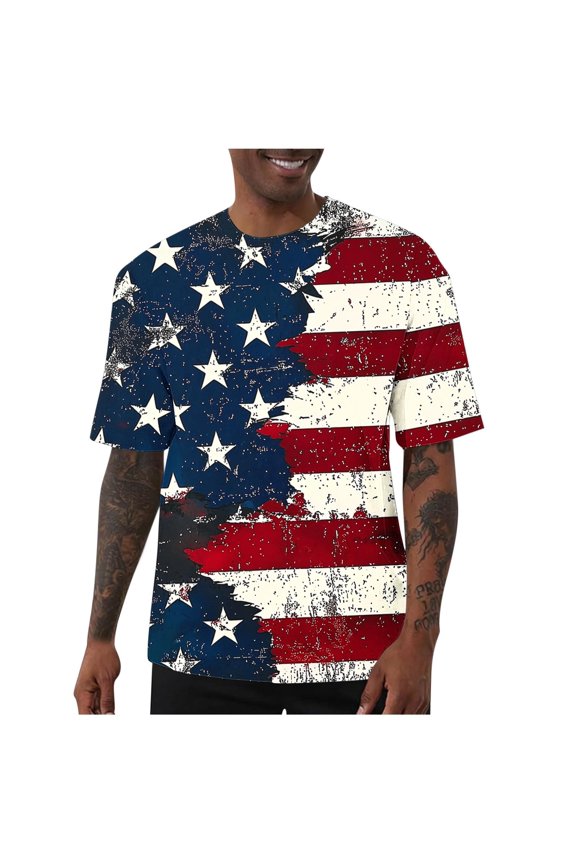 Mens 4th of July Short Sleeve T-Shirt Big&Tall Love Heart Graphic Tees USA Stars Stripes Patriotic Top,M,Dark Blue
