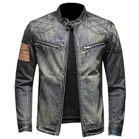 APEXFWDT Mens Big and Tall Denim Jacket, Washed Ripped Distressed Flex Stretch Casual Trucker Biker Jeans Jacket for Men Slim Fit Jean Jacket M-4XL