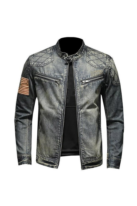 APEXFWDT Mens Big and Tall Denim Jacket, Washed Ripped Distressed Flex Stretch Casual Trucker Biker Jeans Jacket for Men Slim Fit Jean Jacket M-4XL