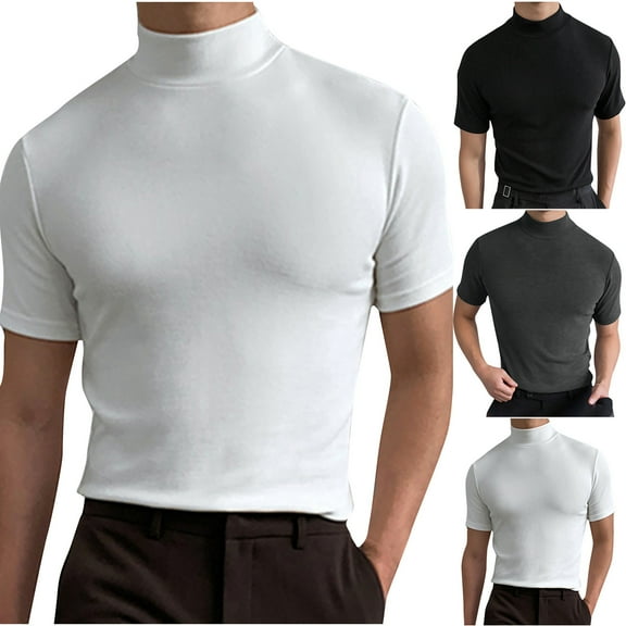 APEXFWDT Mens Big and Tall Turtleneck T Shirt Slim Fit Short Sleeve Summer Basic Tops Undershirts Lightweight Plain Tee Shirts