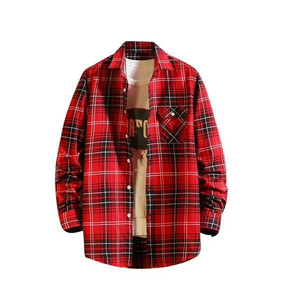 APEXFWDT Mens Button Down Plaid Shirts Big and Tall Long Sleeve Casual Loose Fit Flannel Shirt Turndown Collar Thin Jacket for Men