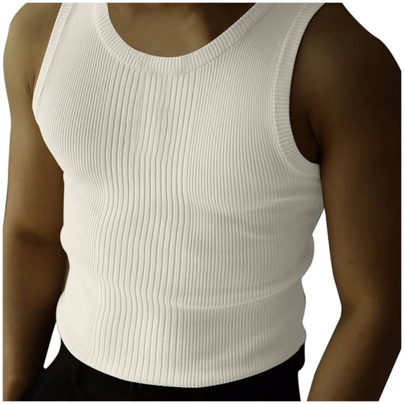 APEXFWDT Mens Casual Knitted Tank Tops Crew Neck Sleeveless Muscle T Shirts Summer Beach Tops Ribbed Knit Slim Fit Basic Tank Shirts