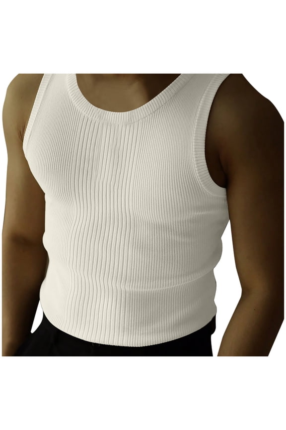 Mens Casual Knitted Tank Tops Crew Neck Sleeveless Muscle T Shirts Summer Beach Tops Ribbed Knit Slim Fit Basic Tank Shirts