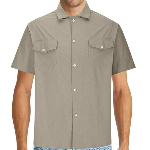 APEXFWDT Mens Casual Shirt Short Sleeve Button Up Shirts with 2 Pockets Laper Solid Basic Summer Beach Top