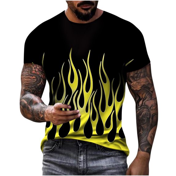 APEXFWDT Mens Casual Short Sleeve TShirt Summer Flame Print Crewneck Workout Tops Regular Fit Basic Tee TShirt