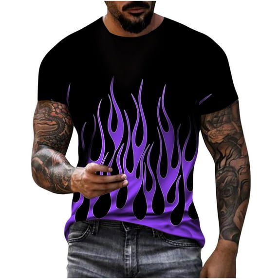 APEXFWDT Mens Casual Short Sleeve TShirt Summer Flame Print Crewneck Workout Tops Regular Fit Basic Tee TShirt