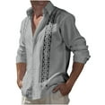 thumbnail image 1 of APEXFWDT Mens Cotton Linen Cuban Shirt Button Down Long Sleeve Print Shirts Casual Guayabera Beach Tops, 1 of 5
