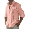 thumbnail image 1 of APEXFWDT Mens Cotton Linen Cuban Shirt Button Down Long Sleeve Print Shirts Casual Guayabera Beach Tops, 1 of 5
