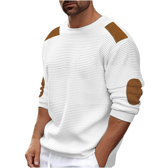 APEXFWDT Mens Crewneck Pullover Sweater Long Sleeve Knitted Sweaters Tops Men Big and Tall Cable Knit Patchwork Regular Fit Sweater