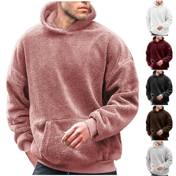 APEXFWDT Mens Fuzzy Sherpa Hoodie Sweatshirt Long Sleeve Casual Pullover Fashion Fall Outwear Winter Kangaroo Pocket Hoodies Big&Tall