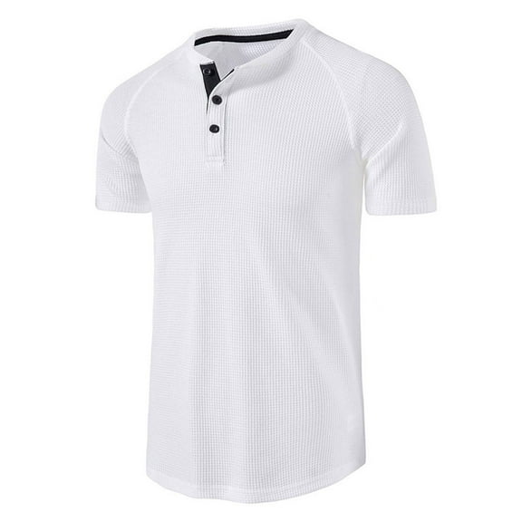 APEXFWDT Mens Henley Shirts Waffle Short Sleeve Casual Basic T Shirts for Men Summer Stretch Retro Regular Fit Workout Henley T Shirts