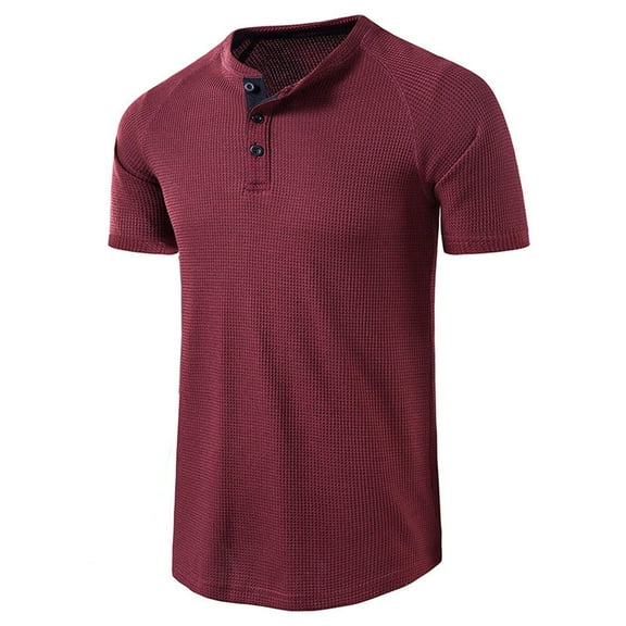 APEXFWDT Mens Henley Shirts Waffle Short Sleeve Casual Basic T Shirts for Men Summer Stretch Retro Regular Fit Workout Henley T Shirts