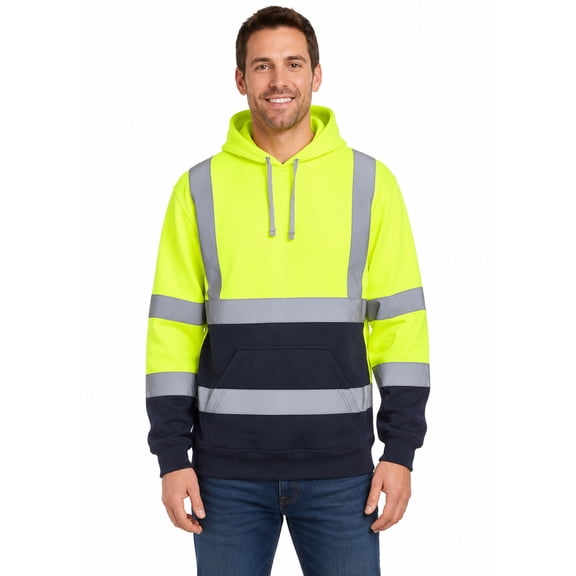 APEXFWDT Mens High Visibility Sweatshirt for Men,Hi-Vis Safety Hoodie Pullover Sweatshirt,Reflective Safety with Black Bottom Adult Hoodie