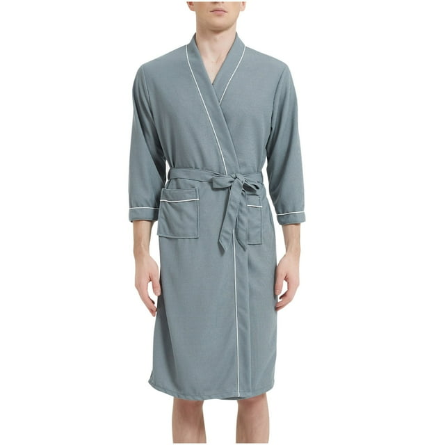 APEXFWDT Mens Lightweight Robe, Waffle Knit 3/4 Sleeve Kimono Bathrobe ...