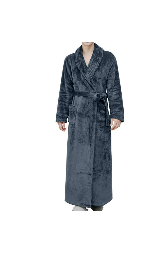 APEXFWDT Mens Long Robes with Hood Big and Tall Full Length Hooded Bathrobe Fleece Plush Fluffy Housecoat Nightgown