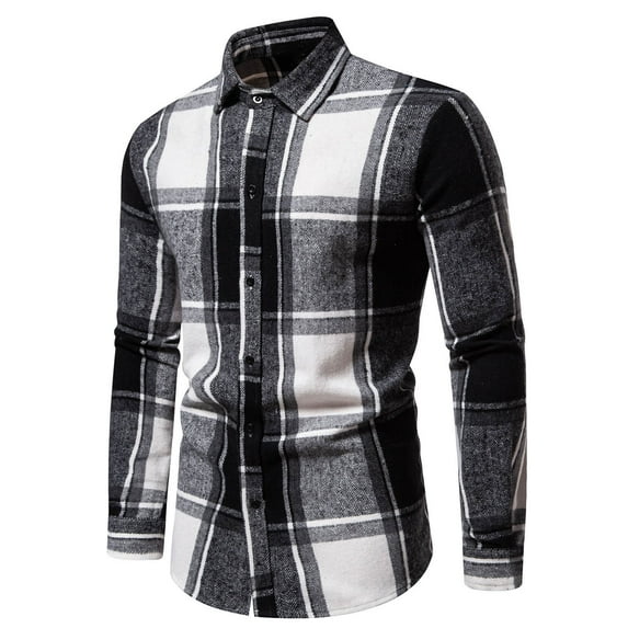 APEXFWDT Mens Long Sleeve Flannel Plaid Shirts Casual Button-Down Regular Fit Dress Shirt Casual Cotton Flannel Shirt