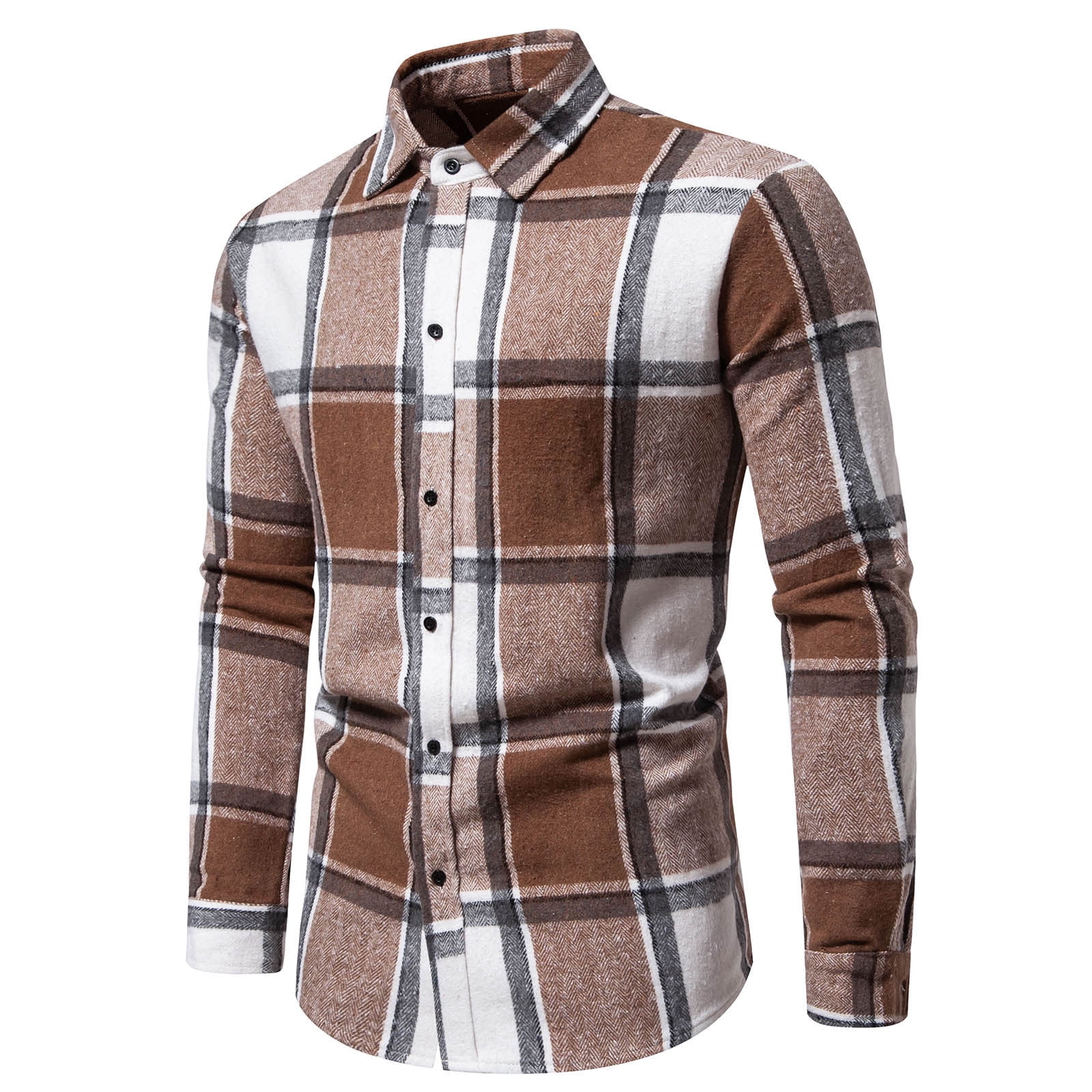 Men's Flannel Plaid Striped Square Collar Standard Fit Long Sleeve Shirt