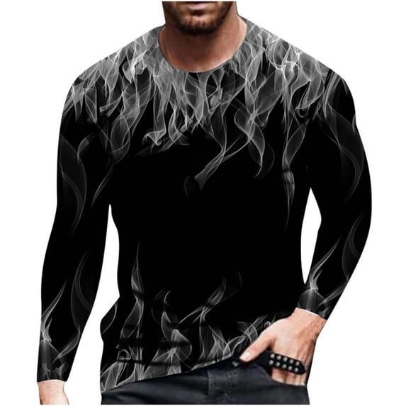 APEXFWDT Mens Long Sleeve Graphic Shirt Crew Neck 3D Flame Printing Hip Hop Tops Casual Pullover Shirts Blouse