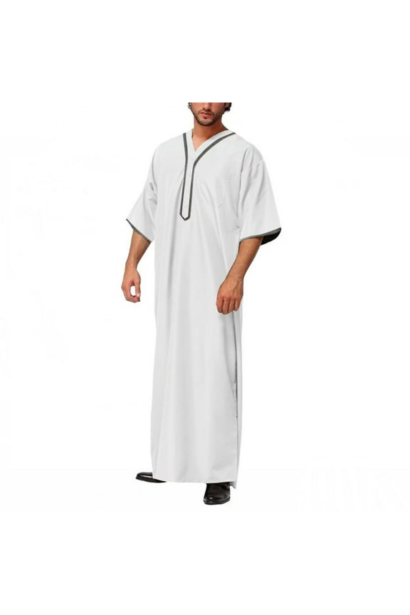 APEXFWDT Mens Maxi-Muslim Kaftan Robe Big and Tall 3/4 Sleeve Abaya Dubai Long Shirt Durable Kaftan Robe Long Gown Ethnic Clothes