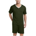 thumbnail image 1 of APEXFWDT Mens Pajama Set Short Sleeve V Neck 2 Piece Nightwear and Shorts Summer Sleepwear PJS Lounge Set for Men, 1 of 8