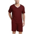 thumbnail image 1 of APEXFWDT Mens Pajama Set Short Sleeve V Neck 2 Piece Nightwear and Shorts Summer Sleepwear PJS Lounge Set for Men, 1 of 7