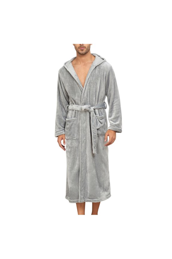 APEXFWDT Mens Robe with Hood Full Length Plush Fleece Bathrobe Soft Fluffy Luxurious House Coat with Pockets