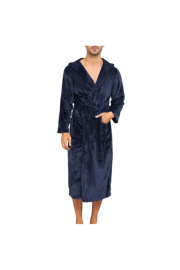APEXFWDT Mens Robe with Hood Full Length Plush Fleece Bathrobe Soft Fluffy Luxurious House Coat with Pockets