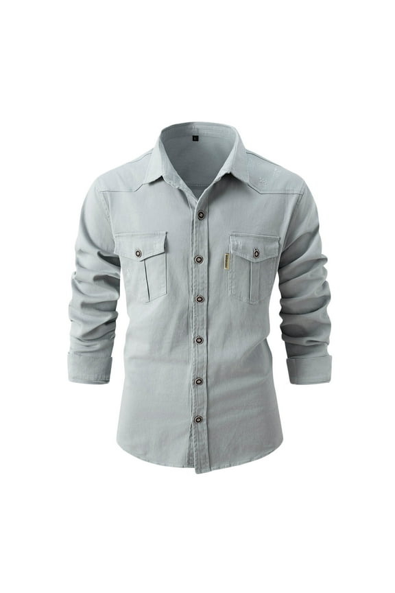 APEXFWDT Mens Safari Shirts Long Sleeve UV Protection Hiking Fishing Camping Travel Shirts Casual Button Down Dress Shirt with Pockets