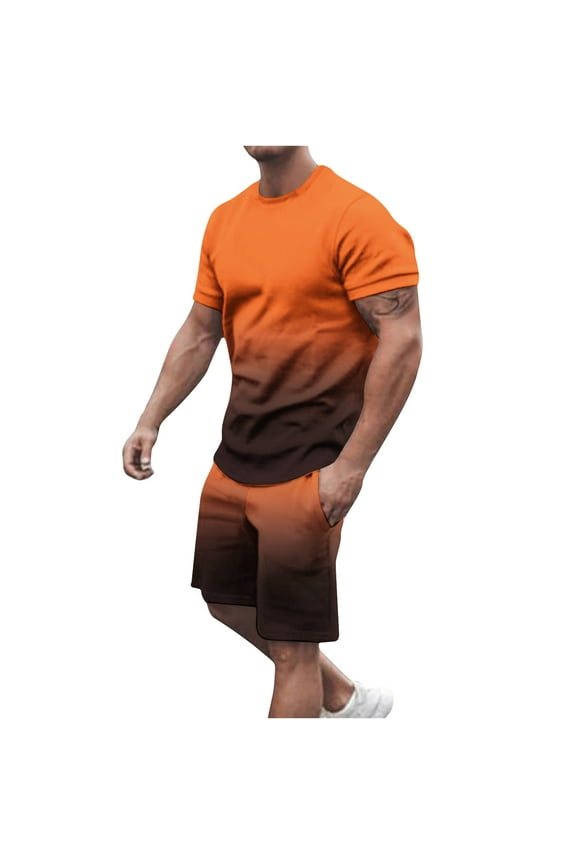 APEXFWDT Mens Short Sets Big and Tall 2 Piece Outfits Summer Casual T Shirts and Drawstring Shorts Tracksuit Sets Gradient Athletic Track Suits